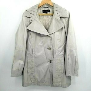 Platinum Utex Womens M Silver Rain Jacket Coat Pleated Details Buttons Lined